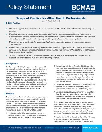 Scope of Practice for Allied Health Professionals - British Columbia ...