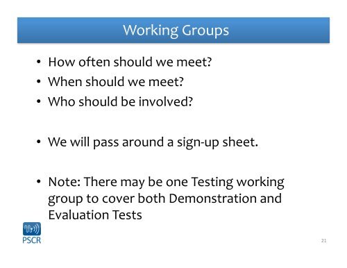 Demo and Evaluation Tests - PSCR