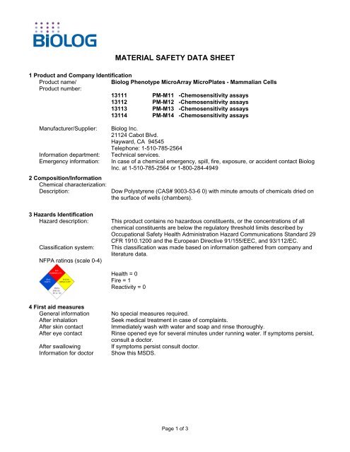 MSDS - Biolog Inc.