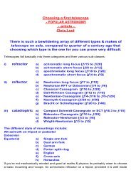 Choosing a first telescope - Brayebrook Observatory