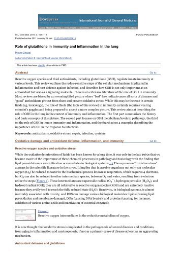 Role of glutathione in immunity and inflammation in the lung