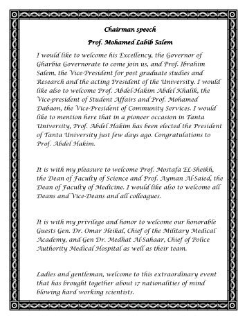 Chairman speech Chairman speech Prof. Mohamed Labib Prof ...