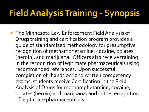 BCA – Drug Field Testing Training Proposal - Minnesota CLE