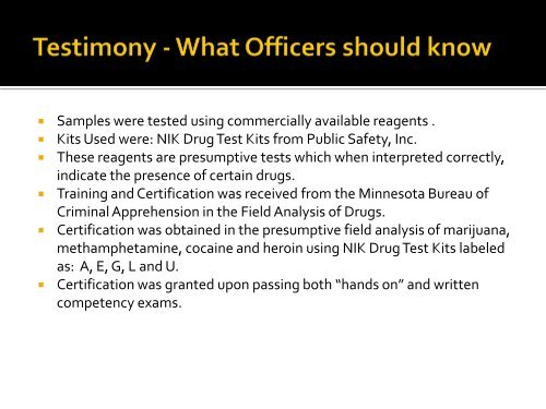 BCA – Drug Field Testing Training Proposal - Minnesota CLE