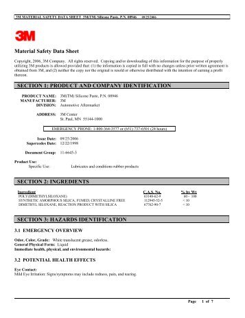 MSDS 3M Silicone Paste - Jamestown Distributors