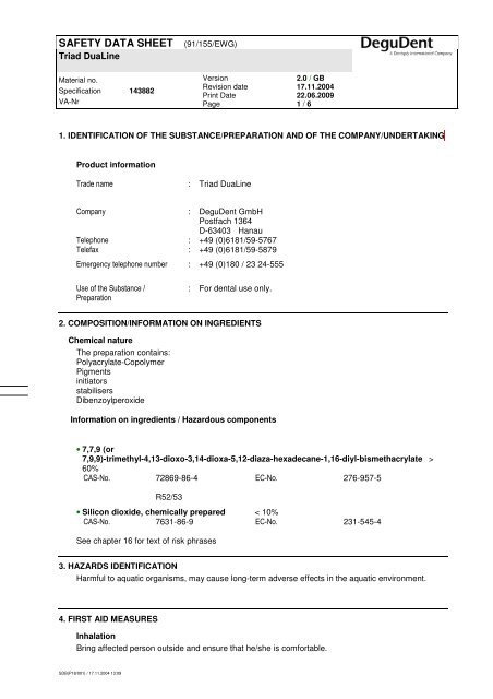SAFETY DATA SHEET (91/155/EWG) - DeguDent