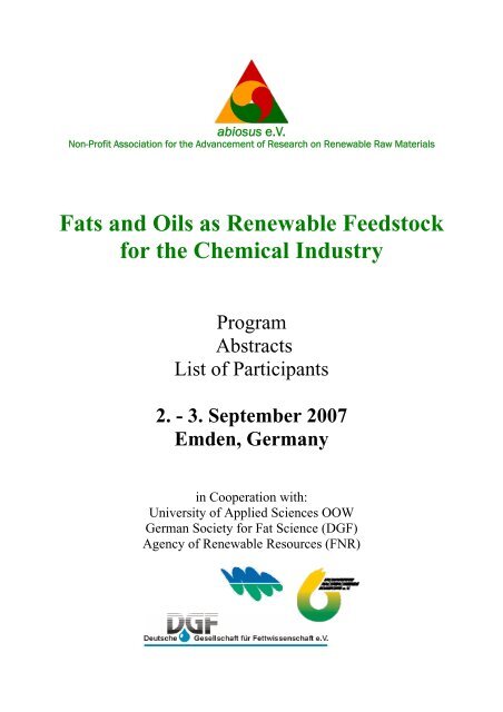 Fats and Oils as Renewable Feedstock for the Chemical ... - abiosus