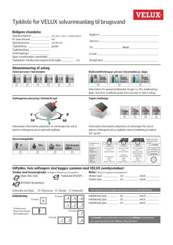 Tjekliste for VELUX solvarmeanlÃ¦g til brugsvand