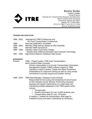 Bonnie Sluder resume - Institute for Transportation Research and ...