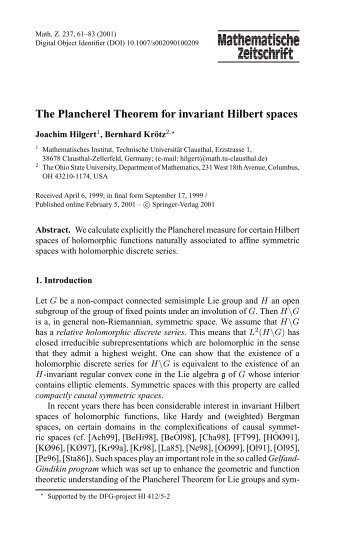 The Plancherel Theorem for invariant Hilbert spaces