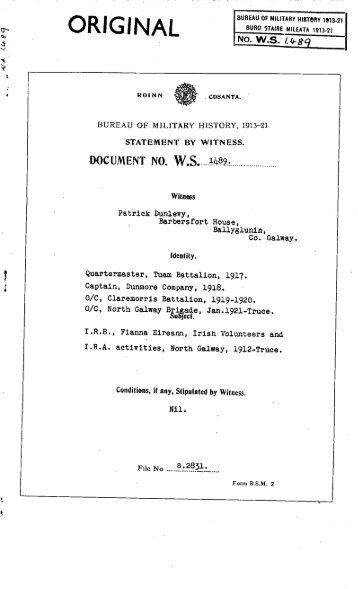 ROINN COSANTA. BUREAU OF MILITARY HISTORY, 1913-21 ...