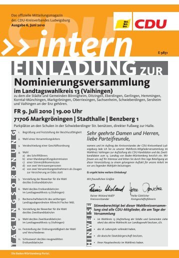 Nominierungsversammlung - CDU Stadtverband Vaihingen/Enz