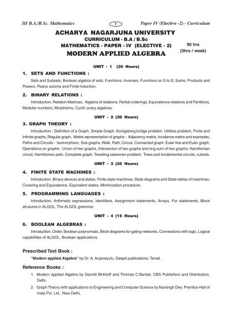 III BA, B.Sc. Mathematics Paper IV (Elective-2) - Acharya Nagarjuna ...