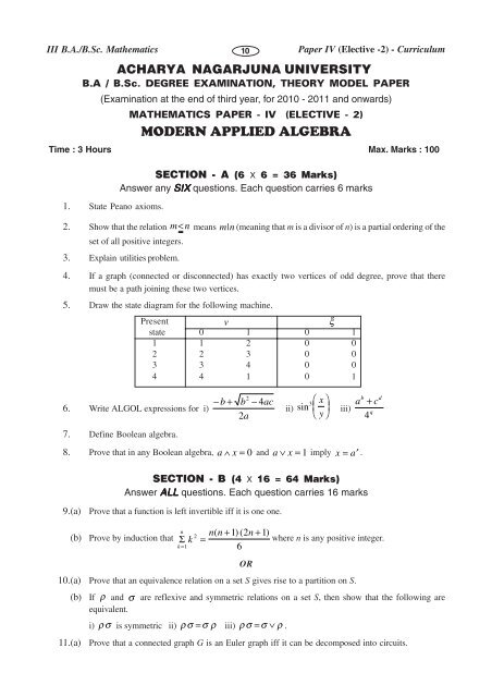 III BA, B.Sc. Mathematics Paper IV (Elective-2) - Acharya Nagarjuna ...