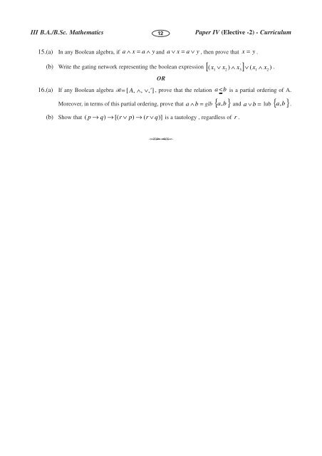 III BA, B.Sc. Mathematics Paper IV (Elective-2) - Acharya Nagarjuna ...