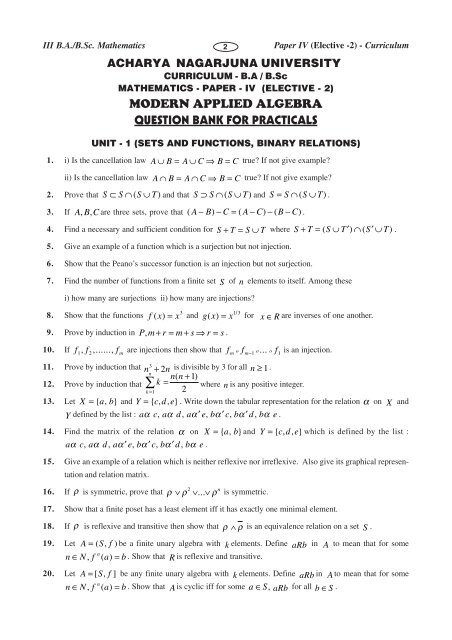 III BA, B.Sc. Mathematics Paper IV (Elective-2) - Acharya Nagarjuna ...