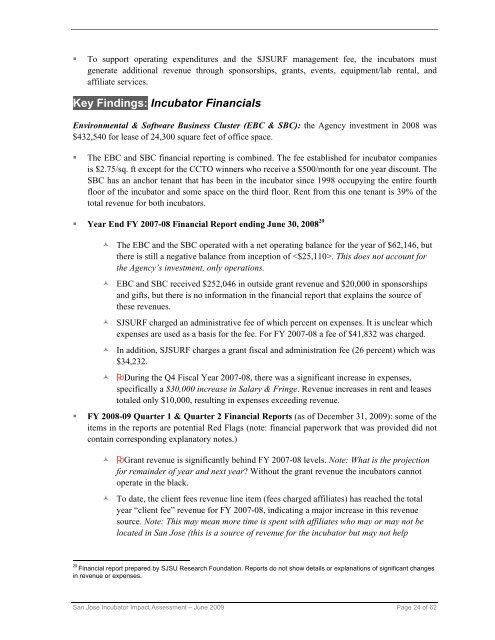 Assessment of Incubator Program - City of San Jose