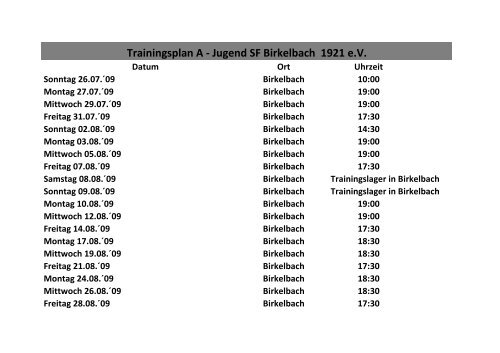 Trainingsplan A - Jugend SF Birkelbach 1921 e.V.