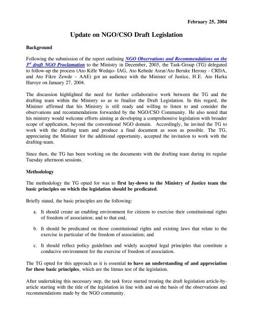 Update 1 - CRDA Ethiopia