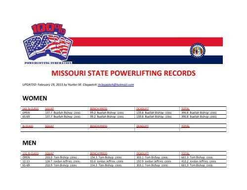 Missouri State Powerlifting Records Raw Powerlifting