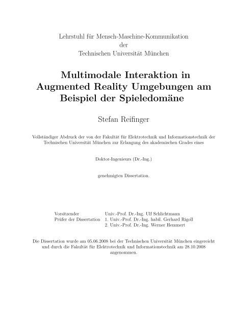 Multimodale Interaktion in Augmented Reality Umgebungen am ...