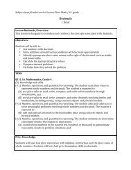 Fourth Grade Math Lesson Plan on Decimals - St. Edwards University