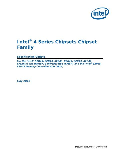 IntelÂ® 4 Series Chipset Family Specification Update
