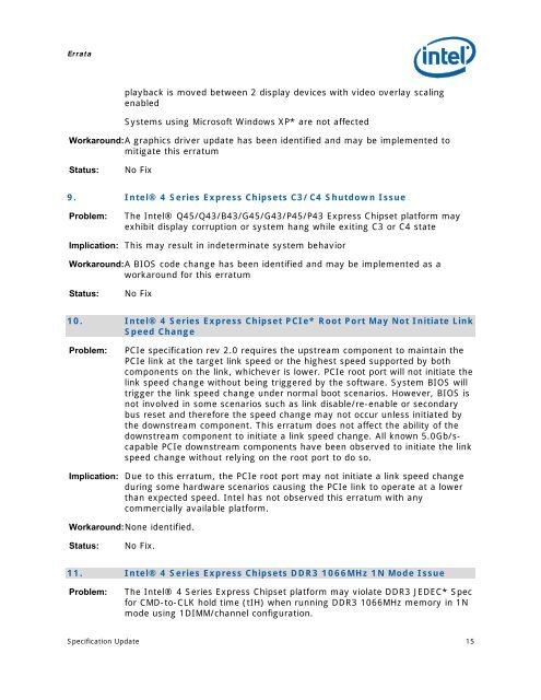 IntelÂ® 4 Series Chipset Family Specification Update