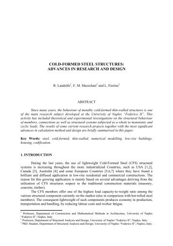 cold-formed steel structures: advances in research and design - apcmr