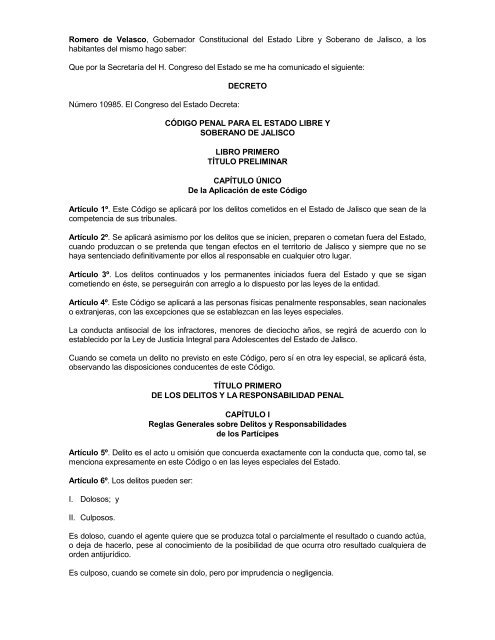 CÃ³digo Penal para el Estado Libre y Soberano de Jalisco