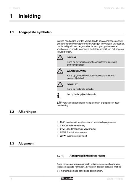 Installatie & Servicehandleiding - Remeha