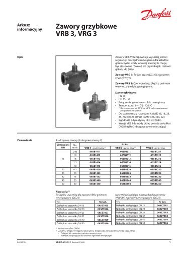 Zawory grzybkowe VRB 3, VRG 3 - Danfoss