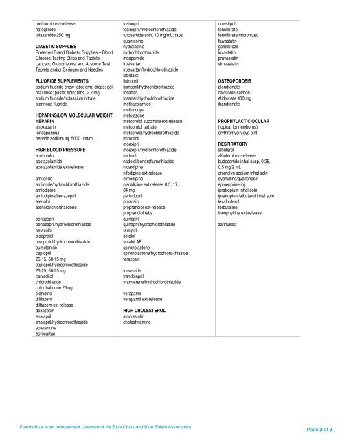 Rx Preventive Drug List