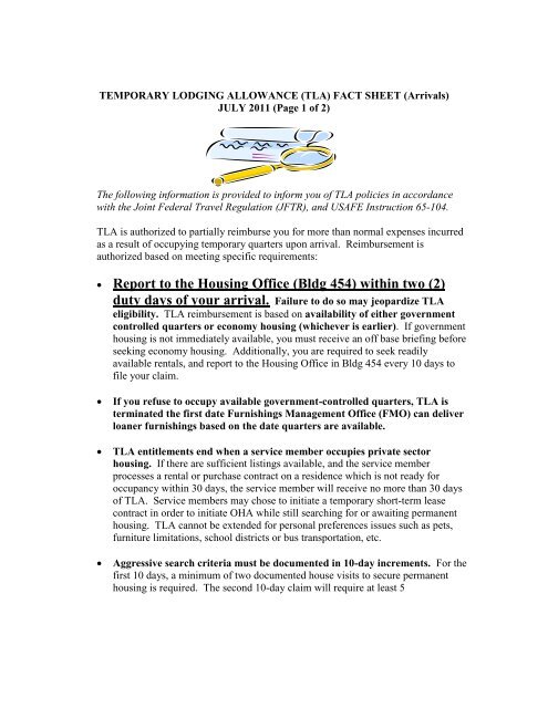 TEMPORARY LODGING ALLOWANCE (TLA) FACT SHEET