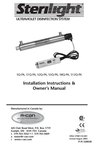 Installation Instructions & Owner's Manual - Big Brand Water Filter