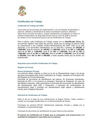 Certificado de Trabajo - Instituto Guatemalteco de Seguridad Social