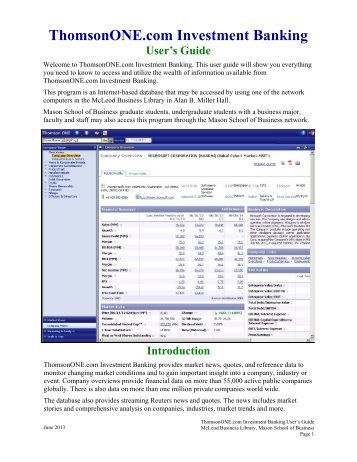 Thomson One Banker - Mason School of Business