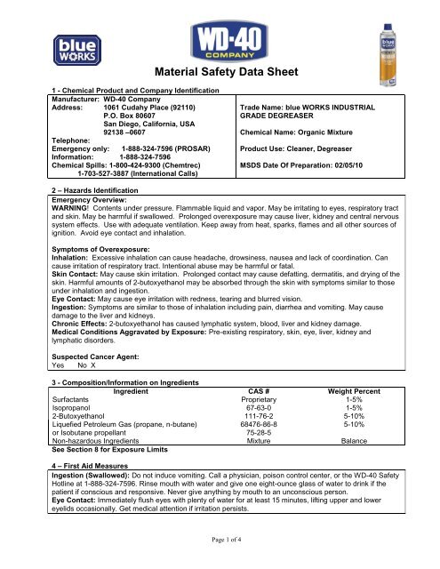 Material Safety Data Sheet (MSDS) - WD-40 Company