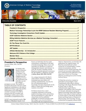 March 2013 Newsletter - American College of Medical Toxicology