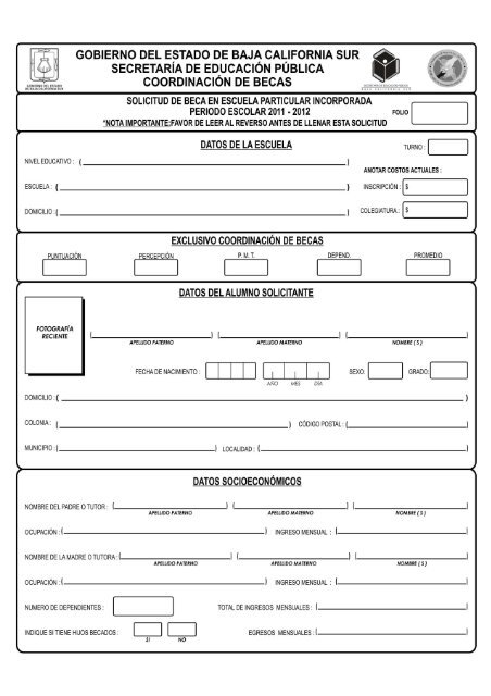 Formato de Solicitud Beca - Secretaria de EducaciÃ³n PÃºblica Baja ...