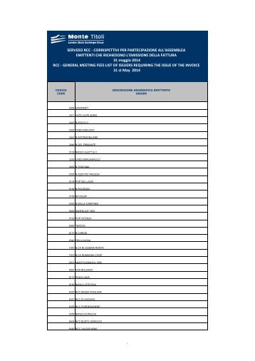 Elenco delle societÃ  emittenti che richiedono l ... - Monte Titoli