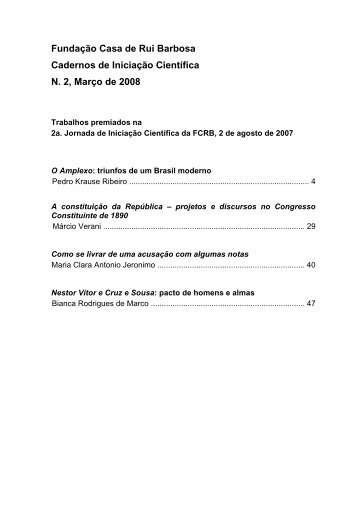 Cadernos de Iniciação Científica - Fundação Casa de Rui Barbosa