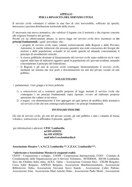 Per la rinascita del servizio civile - Cisl Lombardia