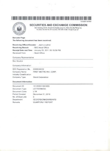 SEC FORM Q 2-3-01 - First Metro Investment Corporation