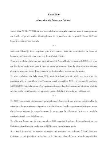 Vœux 2010 Allocution du Directeur Général - ONAC