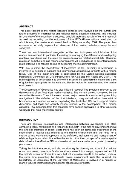 Marine Cadastres - Challenges and Opportunities for Land Surveyors