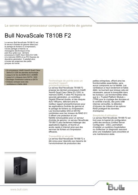 Bull NovaScale T810B F2 CARACTERISTIQUES TECHNIQUES