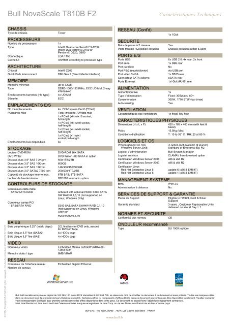 Bull NovaScale T810B F2 CARACTERISTIQUES TECHNIQUES