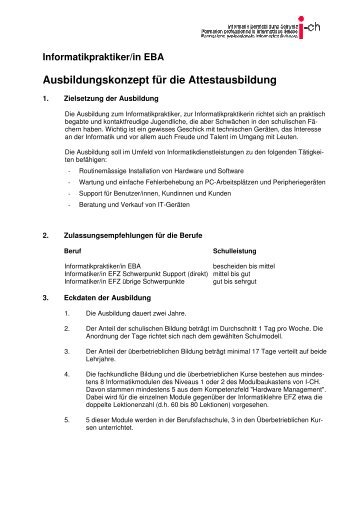 Ausbildungskonzept fÃ¼r die Attestausbildung