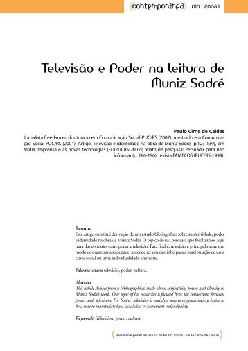 TelevisÃ£o e Poder na leitura de Muniz SodrÃ© - ContemporÃ¢nea